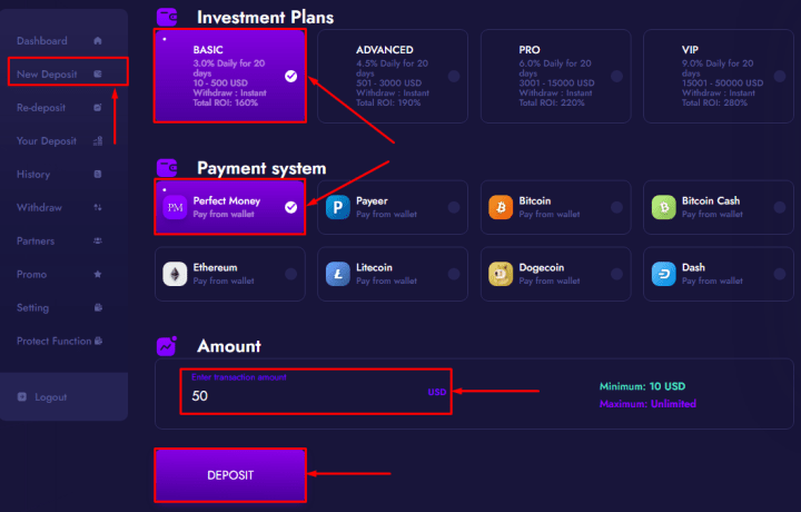 Creating a deposit in the Trexai project