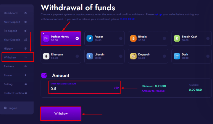 Withdraw funds in the Trexai project