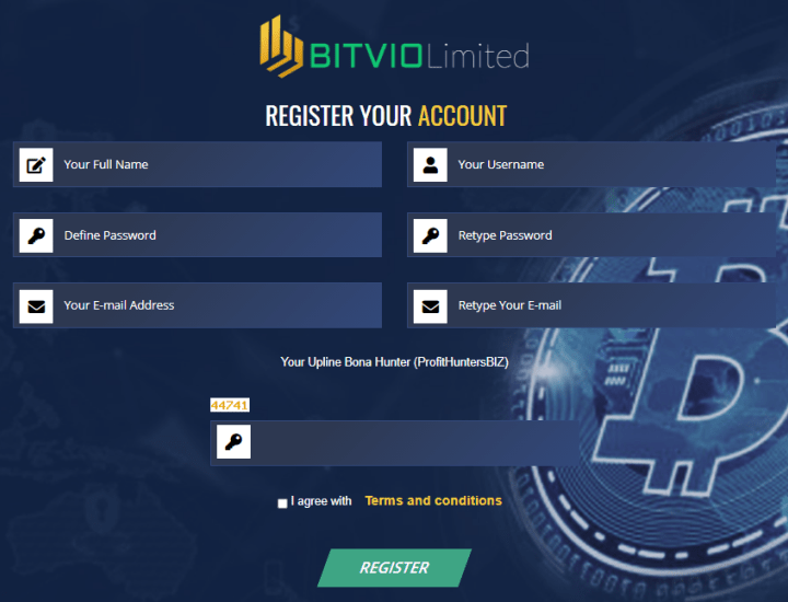 Регистрация в проекте Bitvio