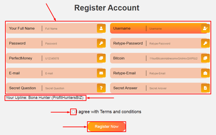 Registration in the Bitincome project