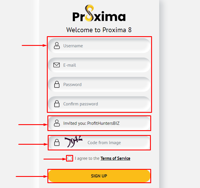 Регистрация в проекте Proxima 8
