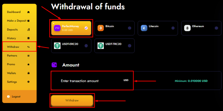 Withdrawing funds in the Proxima 8 project