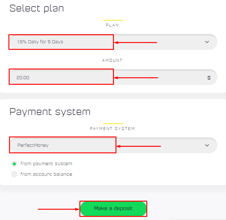 Создание депозита в проекте Arbclub