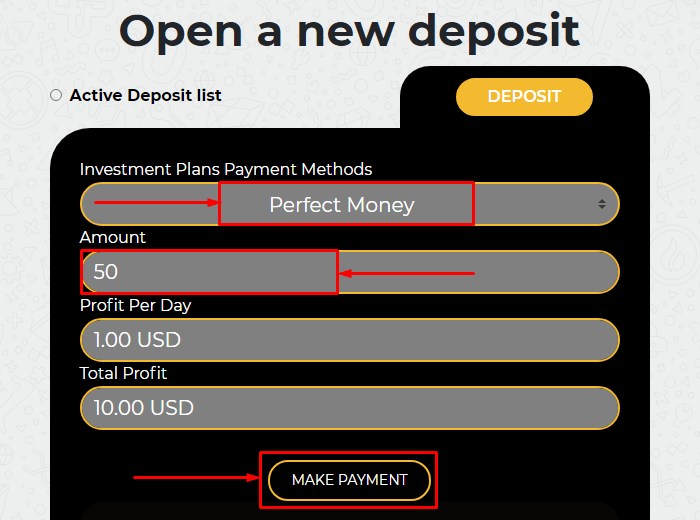 Making a deposit in the Bityield project