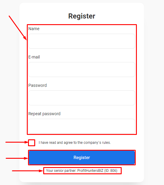 Registration in the Finanex project