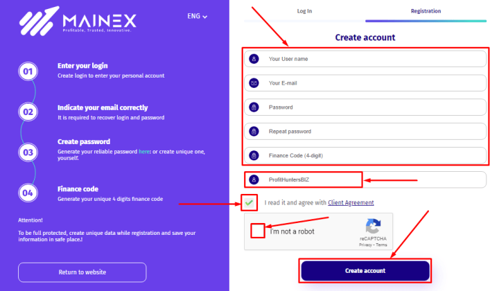 Registration in the Mainex project