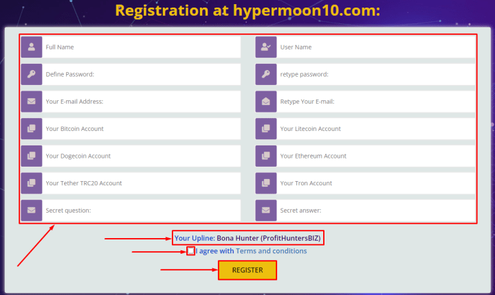 Регистрация в проекте Hypermoon10