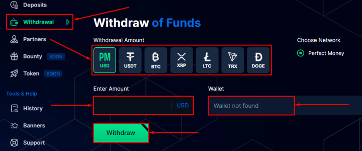 Withdrawal of funds in the Revelates project