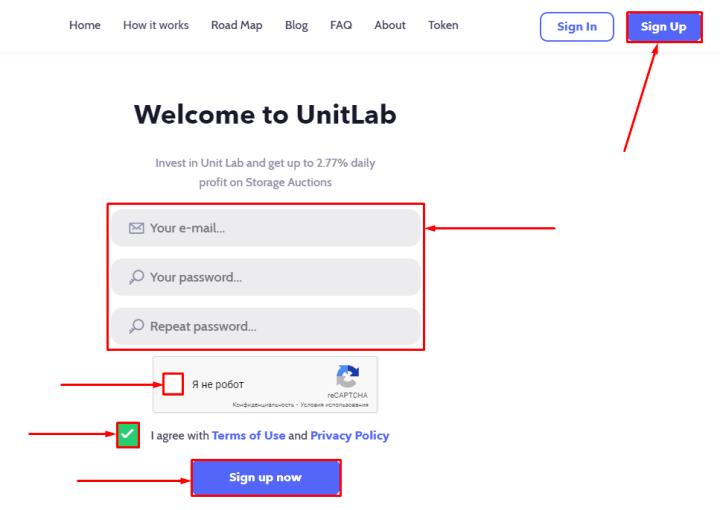 Регистрация в проекте UnitLab