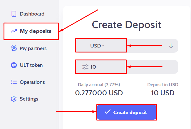 Creating a deposit in the UnitLab project