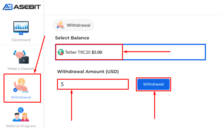 Withdrawal of funds in the Asebit project