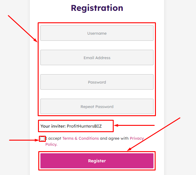 Регистрация в проекте BullWise