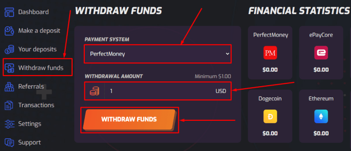 Withdrawal of funds in the Crypto Tower project