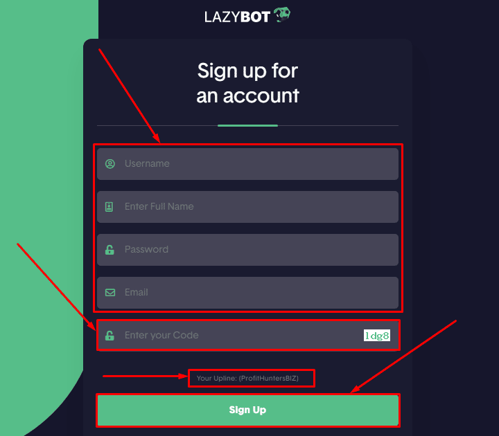 Регистрация в проекте LazyBot