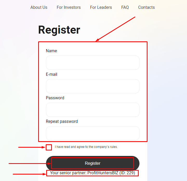 Регистрация в проекте Lirex