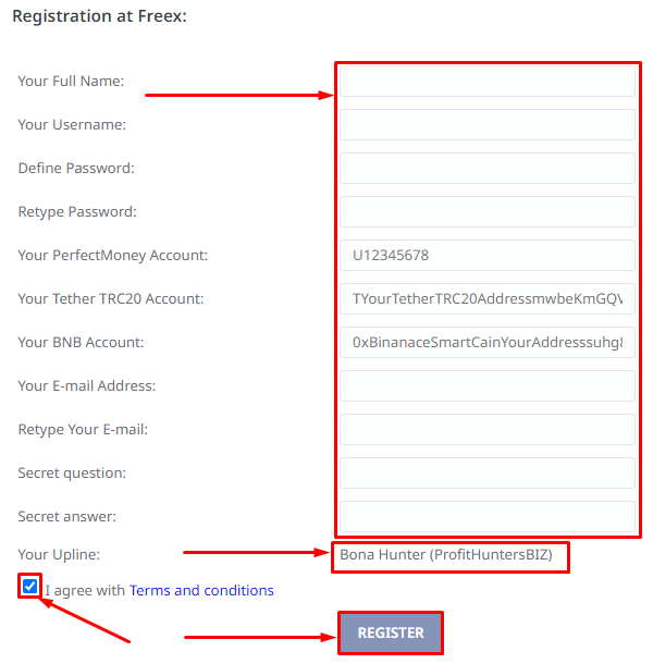 Регистрация в проекте Freex