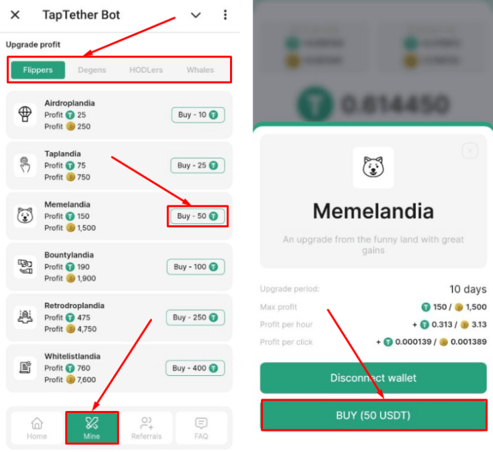 Создание депозита в проекте TapTether Bot